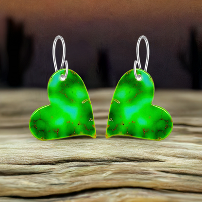 Green Turquoise Gibbsite Heart Earrings