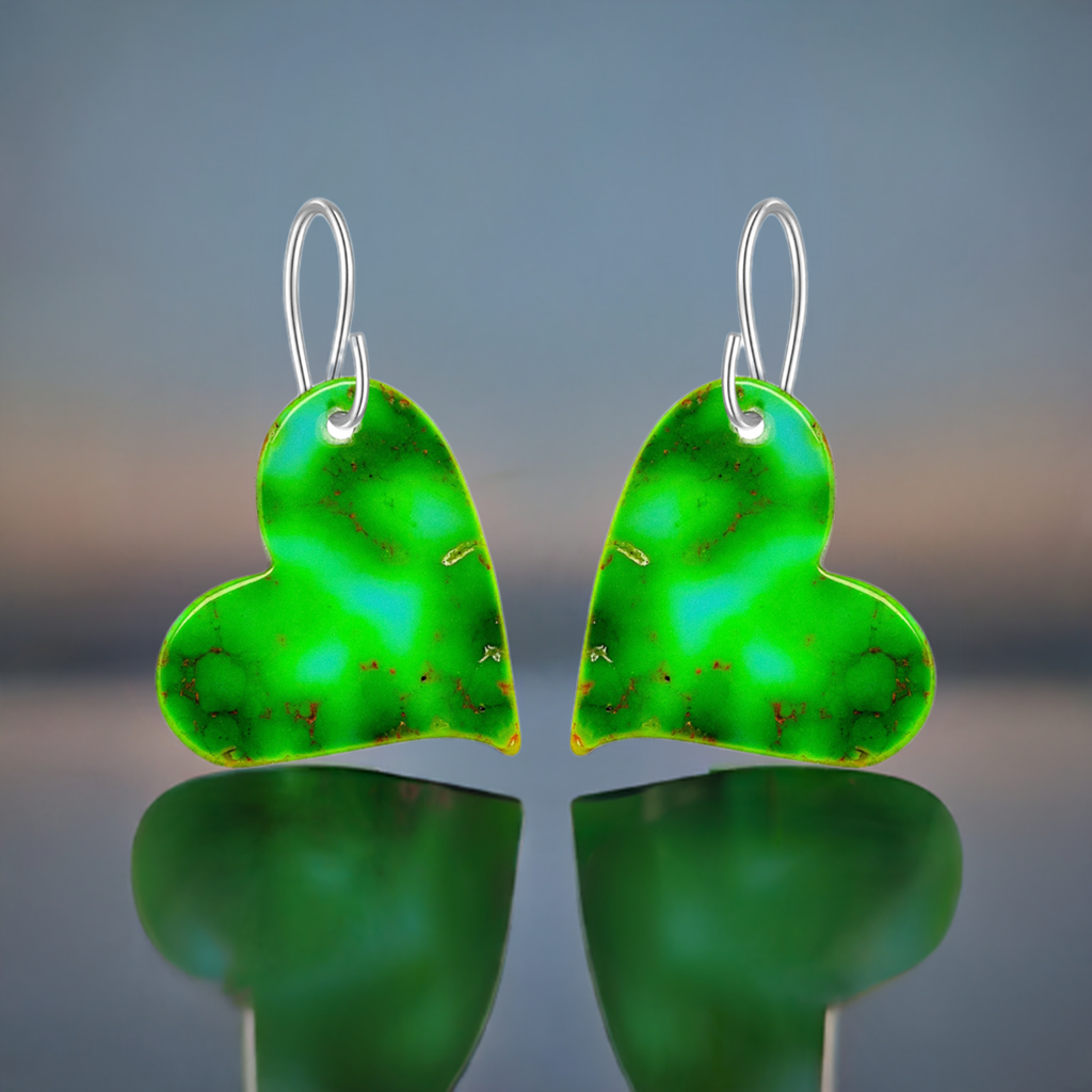 Green Turquoise Gibbsite Heart Earrings