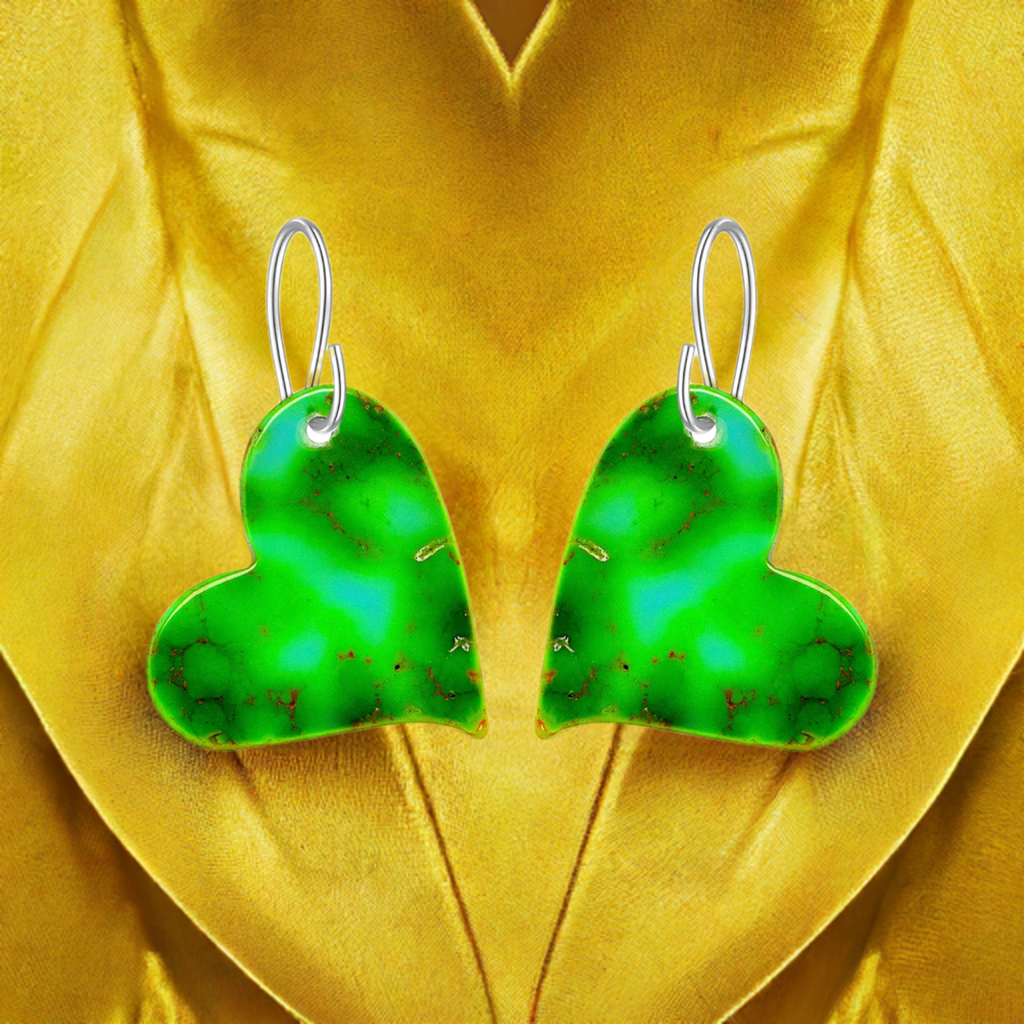 Green Turquoise Gibbsite Heart Earrings