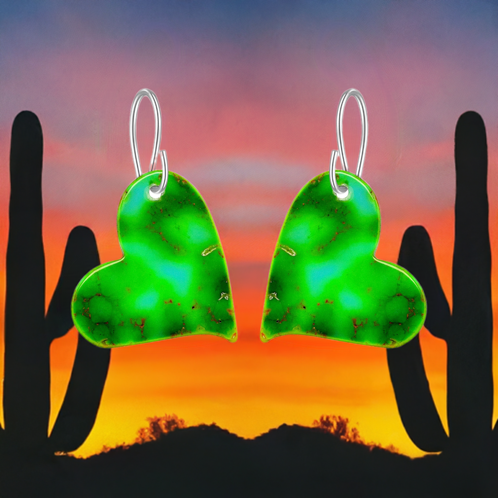 Green Turquoise Gibbsite Heart Earrings