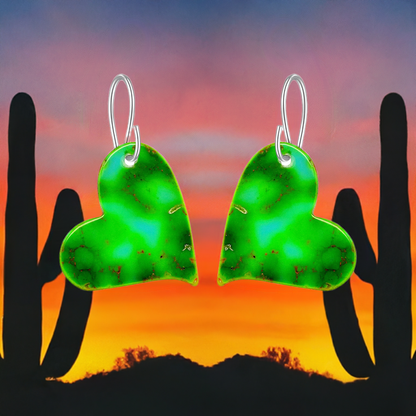 Green Turquoise Gibbsite Heart Earrings