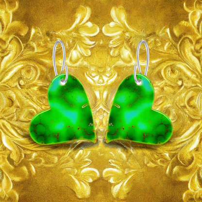 Green Turquoise Gibbsite Heart Earrings