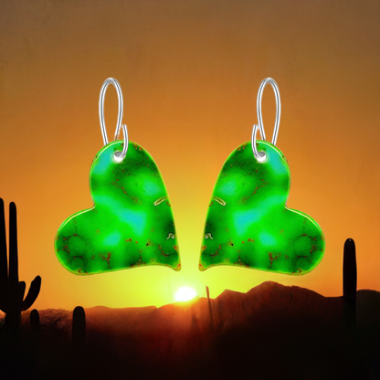 Green Turquoise Gibbsite Heart Earrings