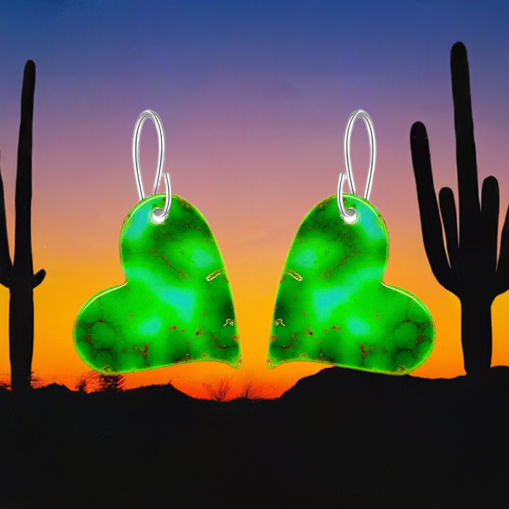 Green Turquoise Gibbsite Heart Earrings