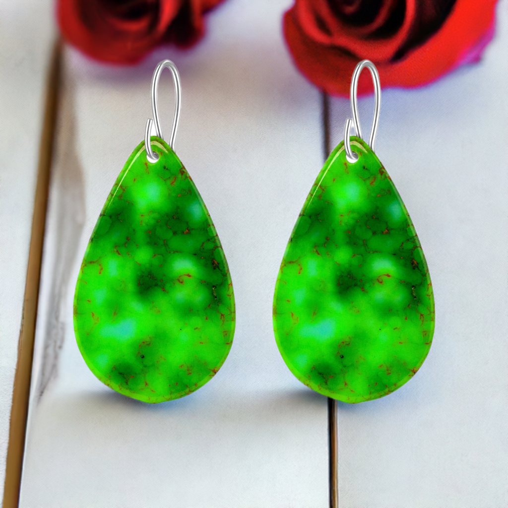 Green Turquoise Gibbsite Tear Drop Earrings Large