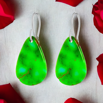 Green Turquoise Tear Drop Earrings Medium