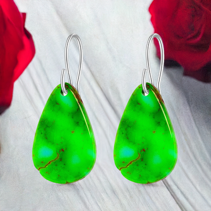 Green Turquoise Tear Drop Earrings Medium