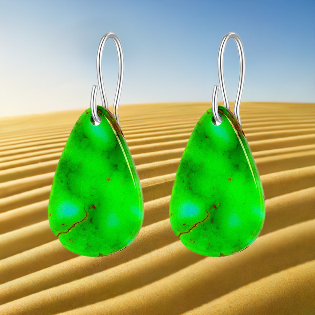 Green Turquoise Tear Drop Earrings Medium