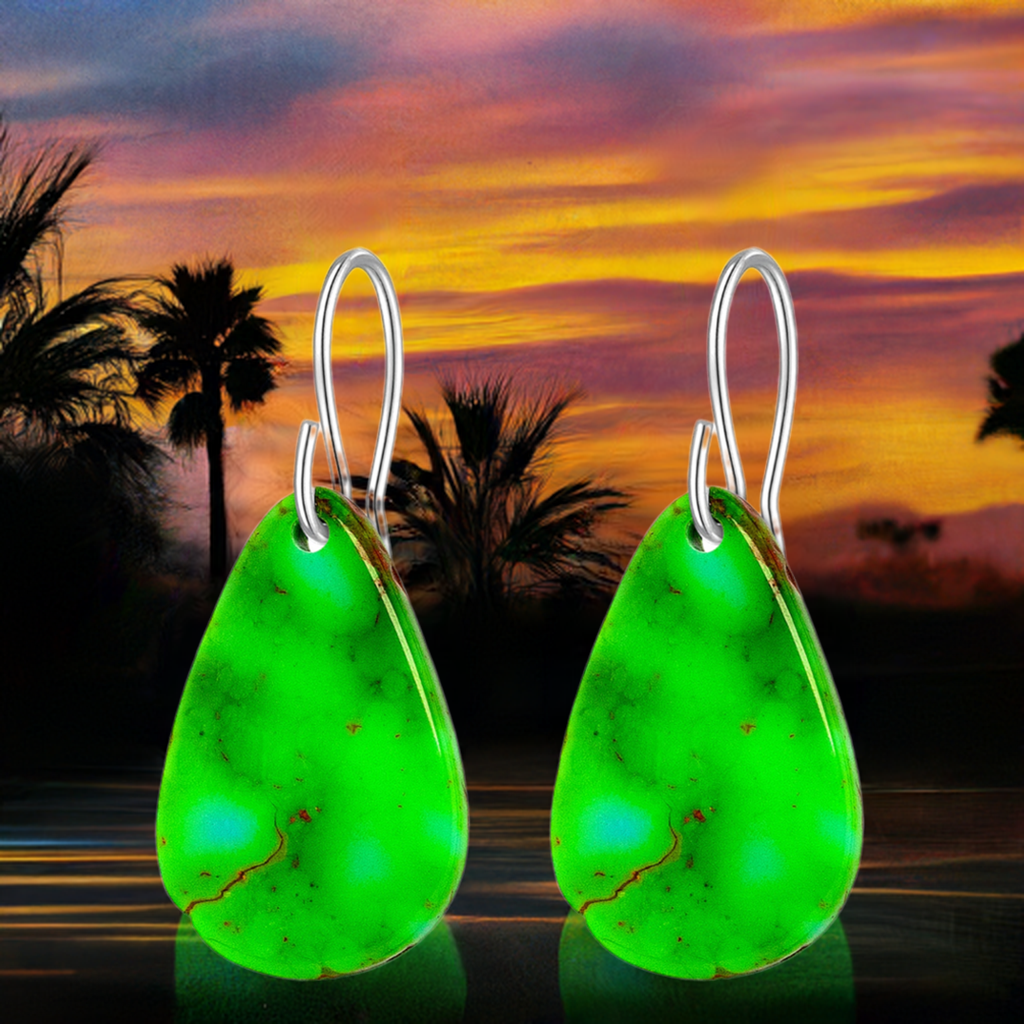 Green Turquoise Tear Drop Earrings Medium