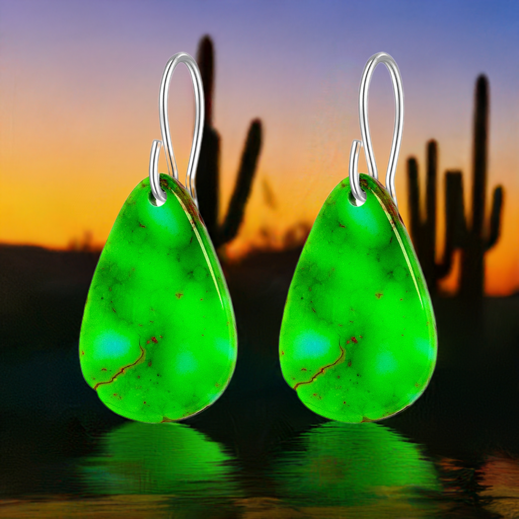 Green Turquoise Gibbsite Tear Drop Earrings Large