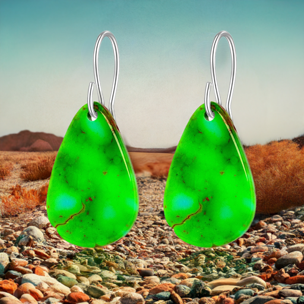 Green Turquoise Gibbsite Tear Drop Earrings Large