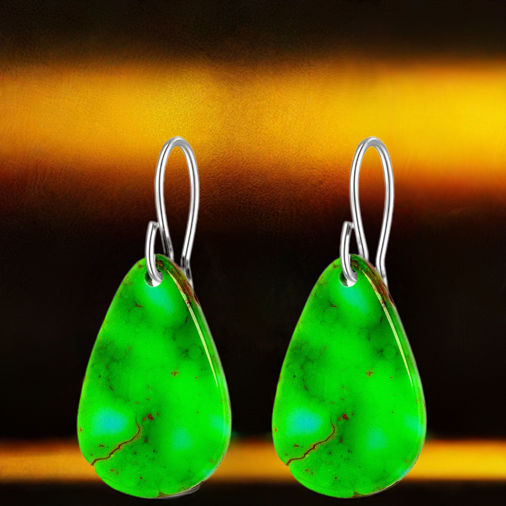 Green Turquoise Gibbsite Tear Drop Earrings Large