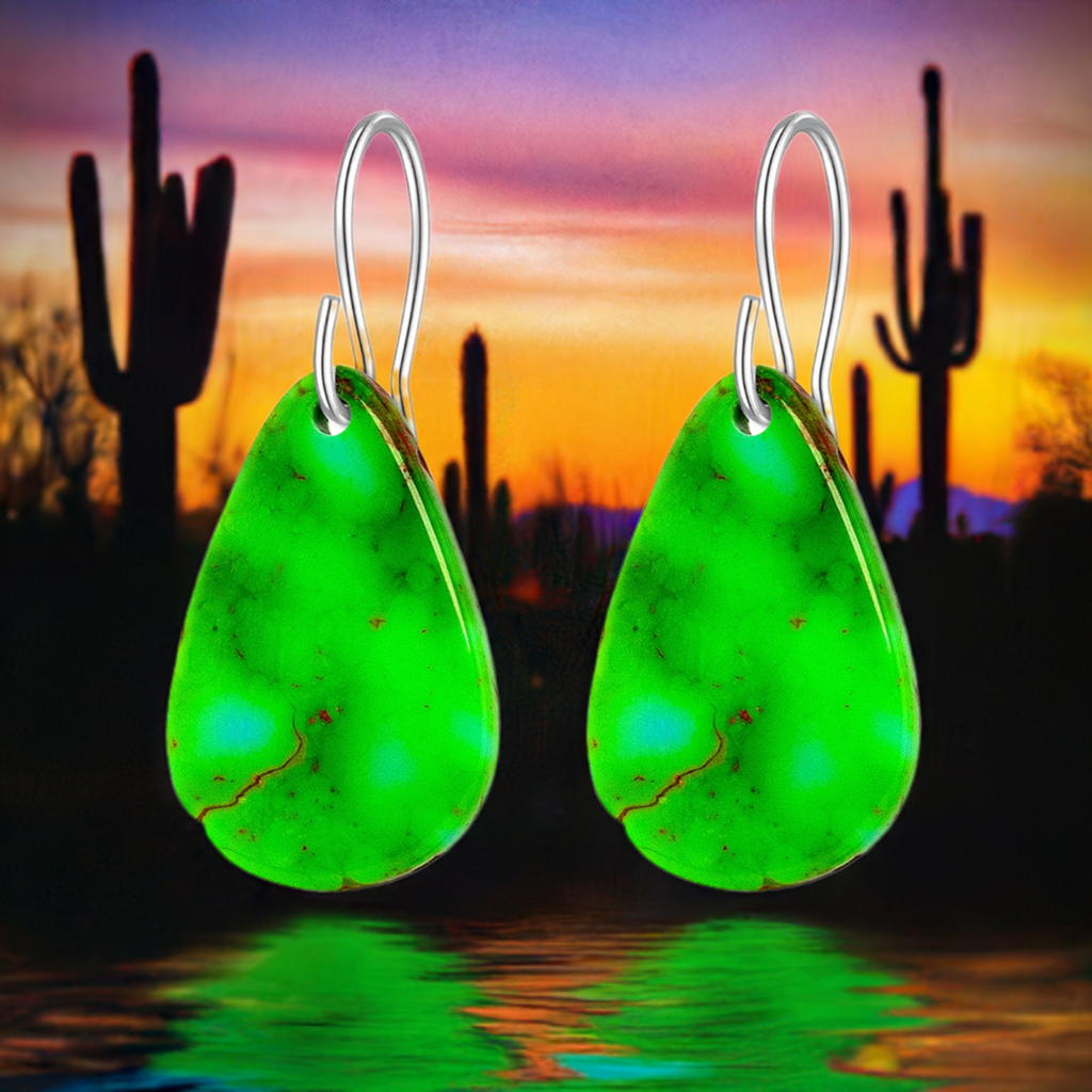 Green Turquoise Tear Drop Earrings Medium