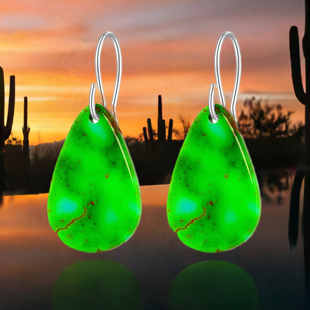 Green Turquoise Gibbsite Tear Drop Earrings Large