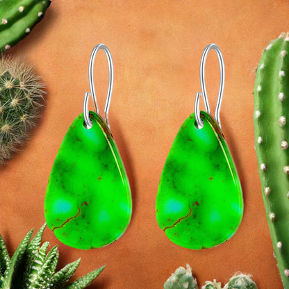 Green Turquoise Gibbsite Tear Drop Earrings Large