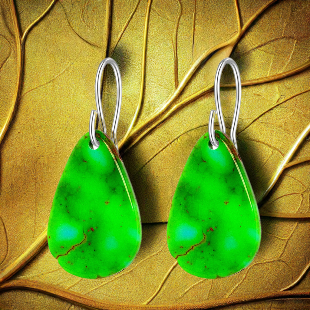 Green Turquoise Gibbsite Tear Drop Earrings Large