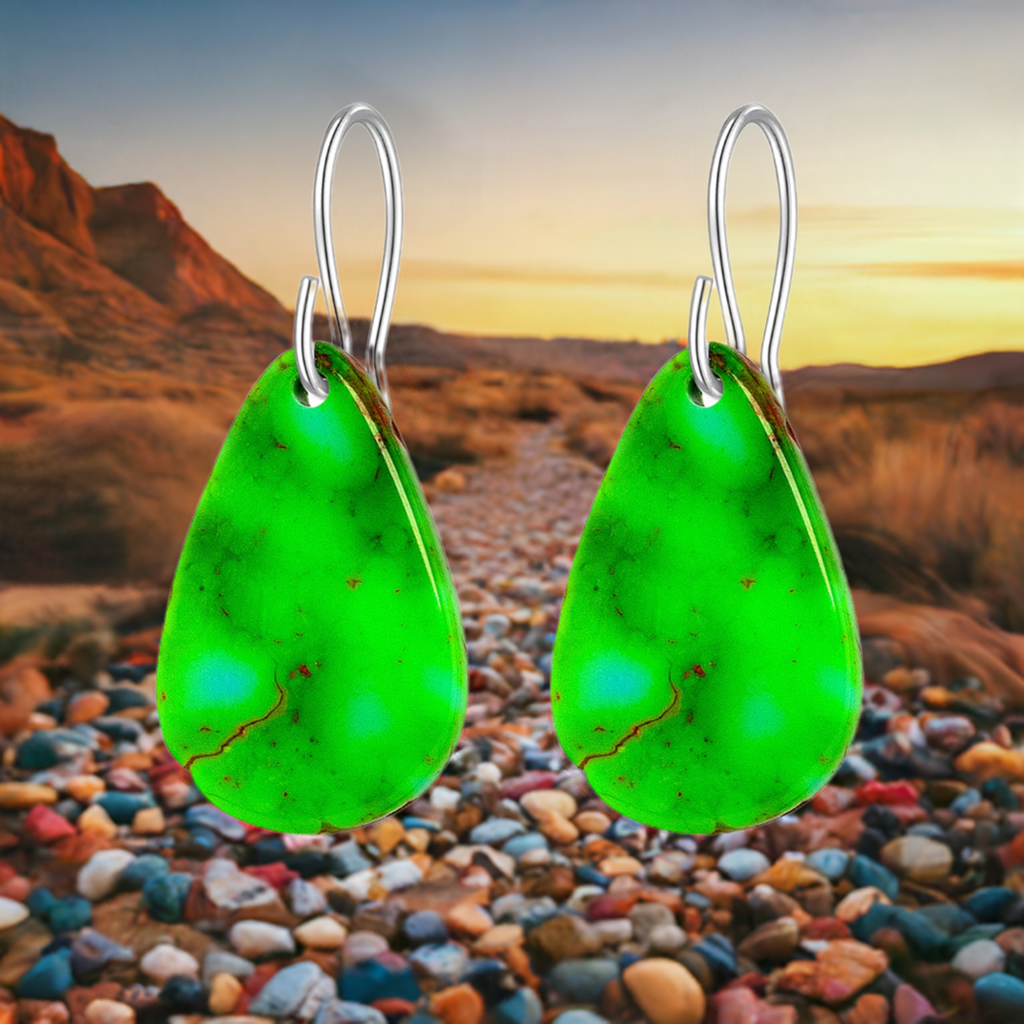 Green Turquoise Gibbsite Tear Drop Earrings Large