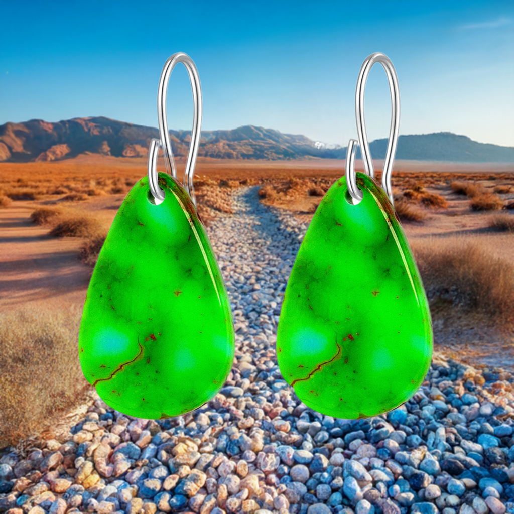 Green Turquoise Gibbsite Tear Drop Earrings Large