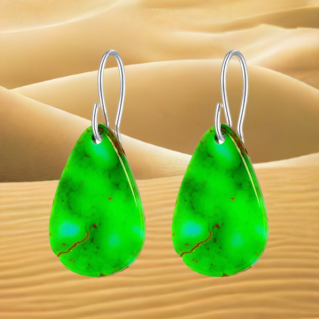 Green Turquoise Gibbsite Tear Drop Earrings Large