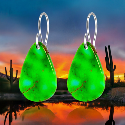 Green Turquoise Gibbsite Tear Drop Earrings Large