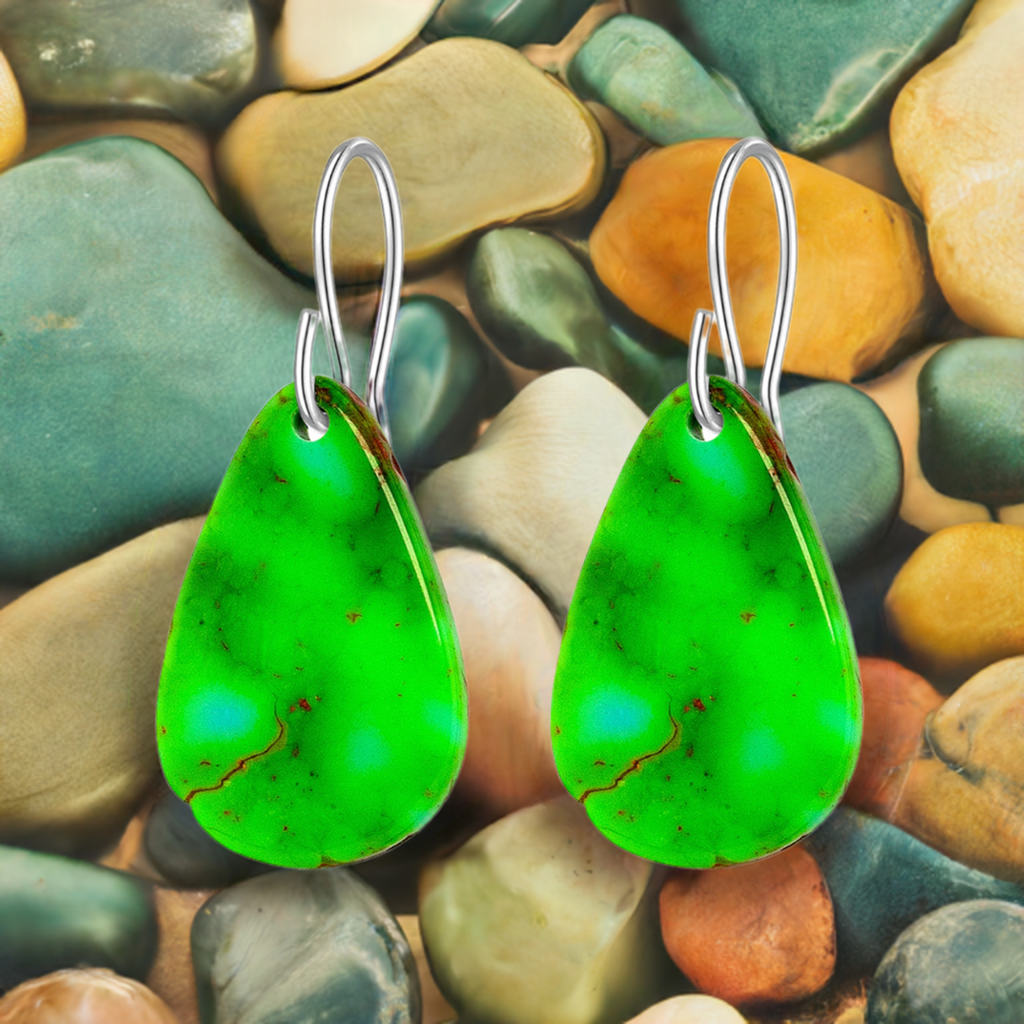 Green Turquoise Gibbsite Tear Drop Earrings Large