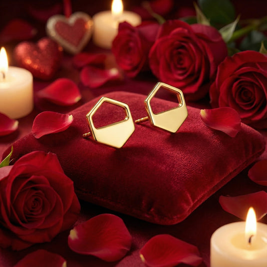 Gold Hexagon Cutout Stud Earrings