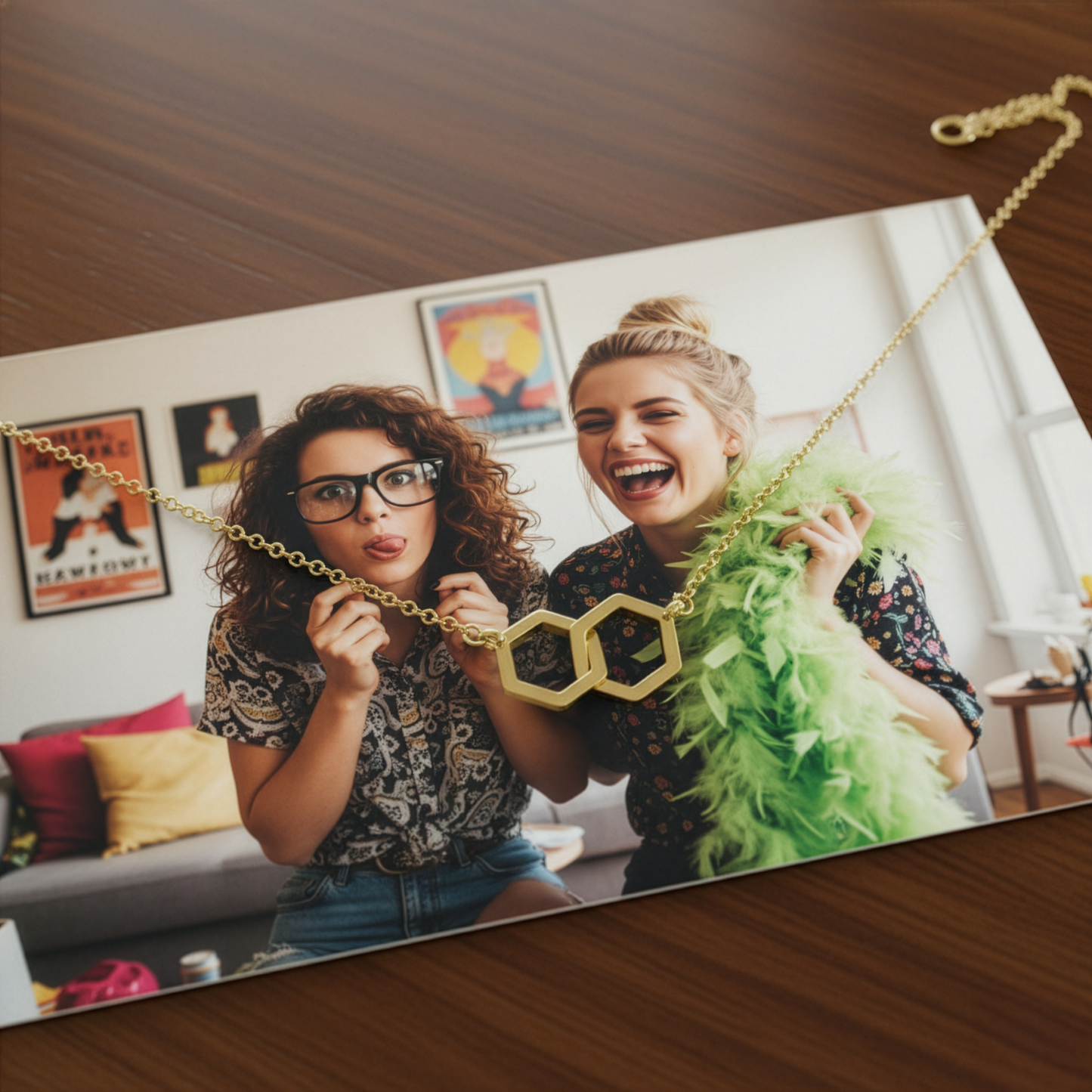 Gold Interlocking Hex Necklace