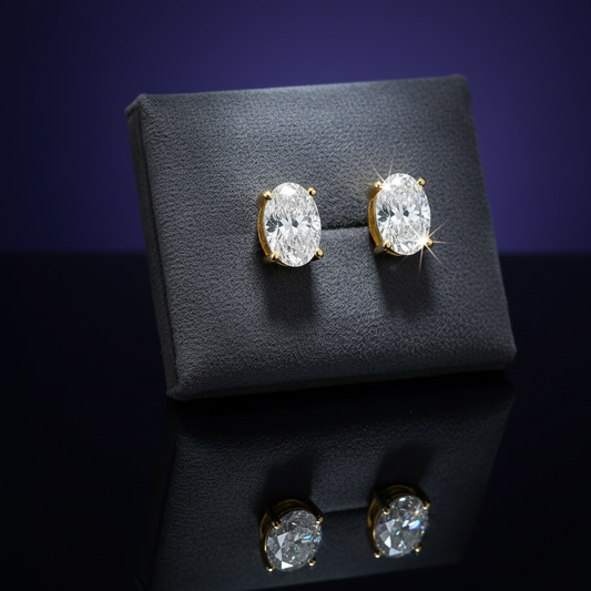 Gold Oval CZ Stud Earrings