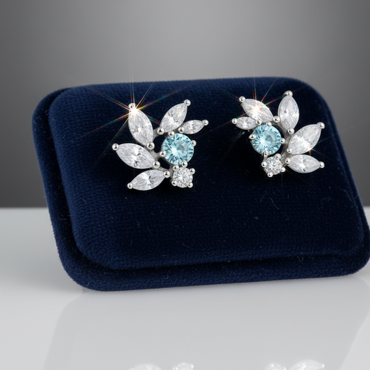 Aquamarine CZ Bridal Earrings in Sterling Silver