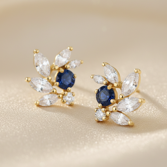 Sapphire CZ Bridal Earrings in Gold