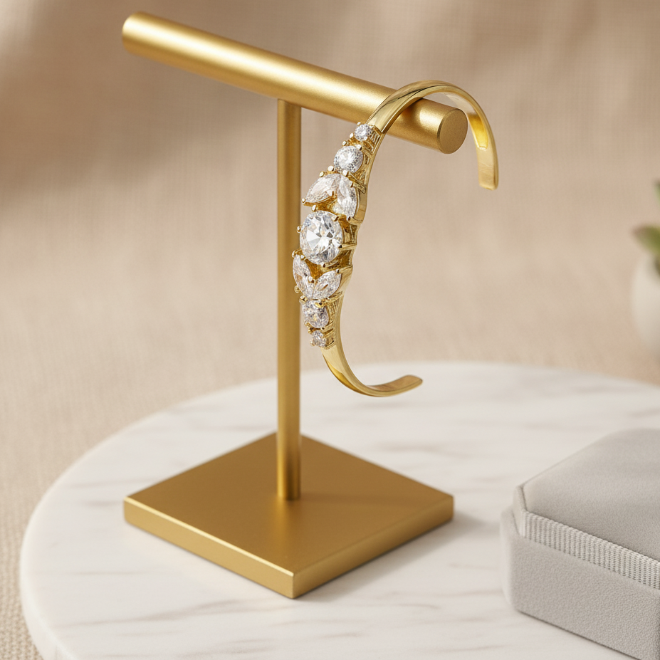 Gold Cuff Cubic Zirconia Marquise Bracelet