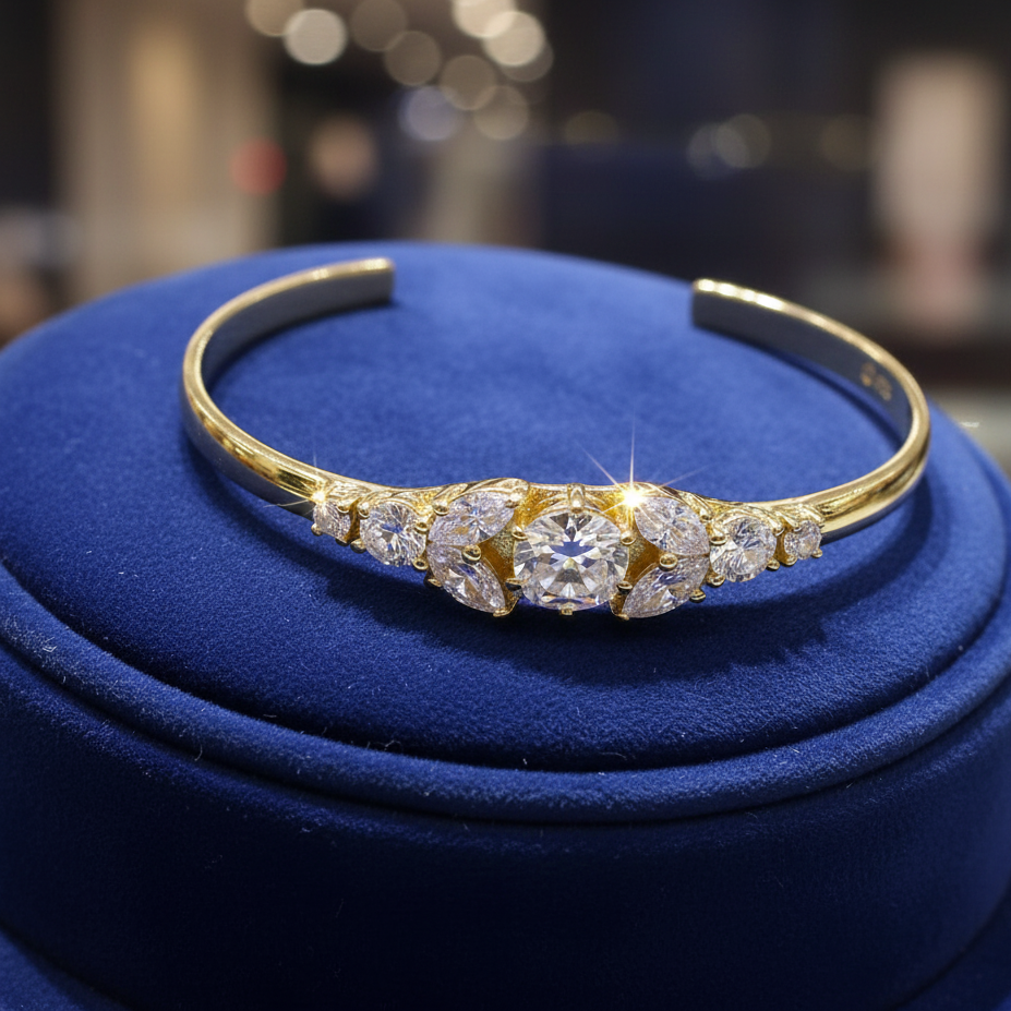 Gold Cuff Cubic Zirconia Marquise Bracelet