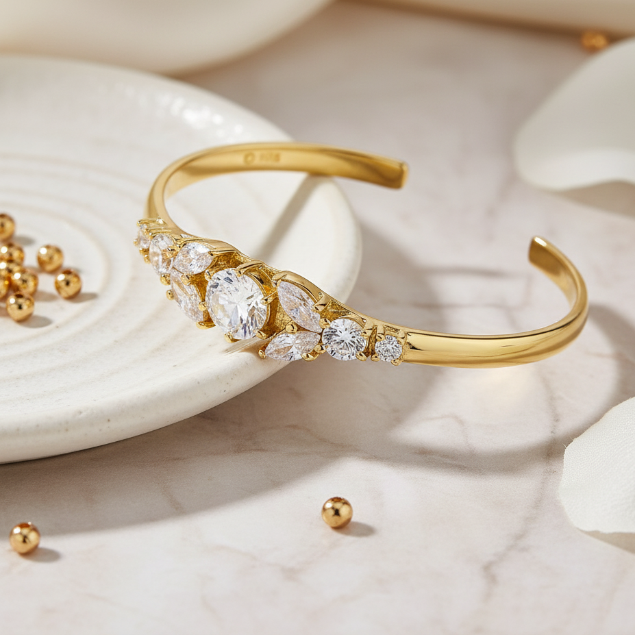 Gold Cuff Cubic Zirconia Marquise Bracelet