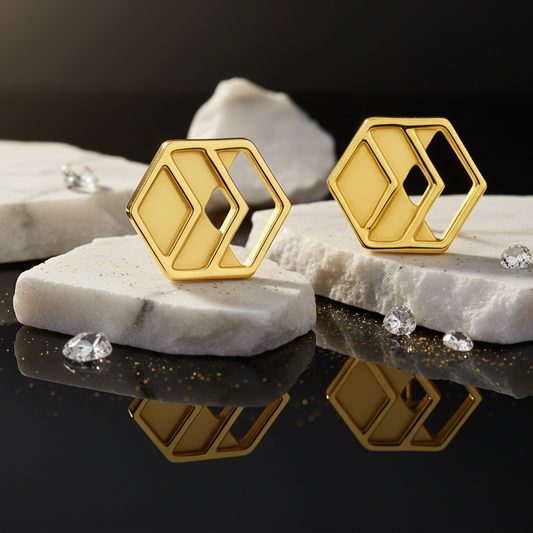 Gold Chevron Stud Earrings