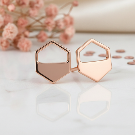 Rose Gold Hexagon Cutout Earrings