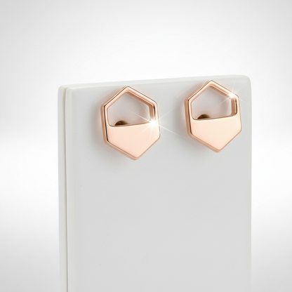Rose Gold Hexagon Cutout Earrings