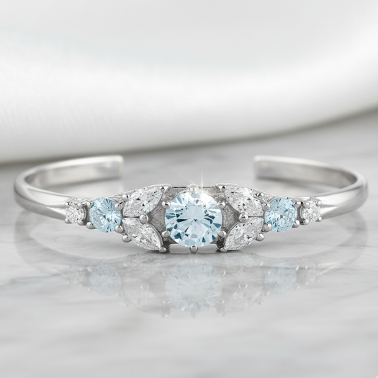 Silver Cuff Crystal Marquise Bracelet