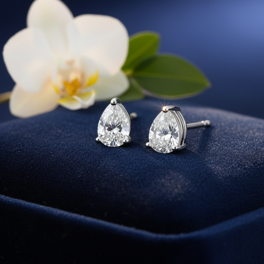 Silver Pear Shaped Crystal Earrings