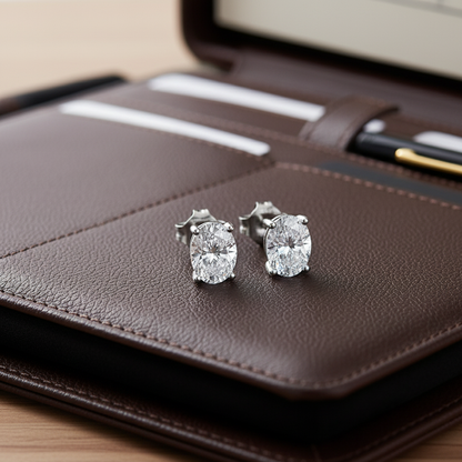 Silver Oval Crystal Earrings