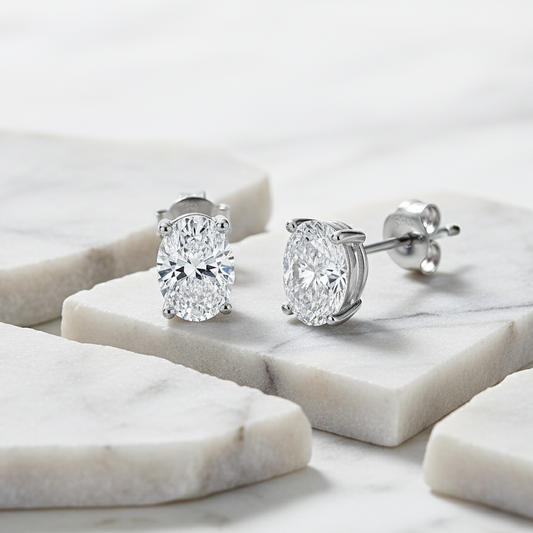 Silver Oval Crystal Earrings