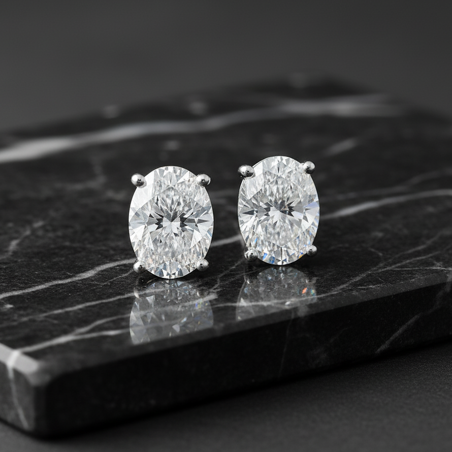 Silver Oval Crystal Earrings