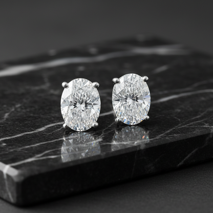 Silver Oval Crystal Earrings