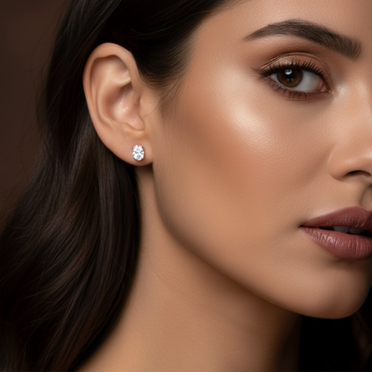 Silver Oval Crystal Earrings
