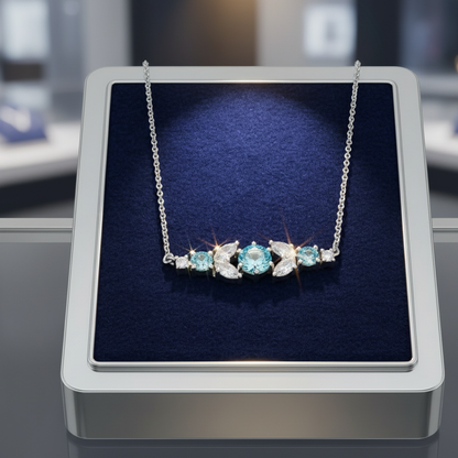 Silver Aquamarine Crystal Bar Necklace