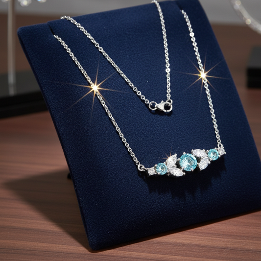 Silver Aquamarine Crystal Bar Necklace