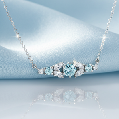 Silver Aquamarine Crystal Bar Necklace