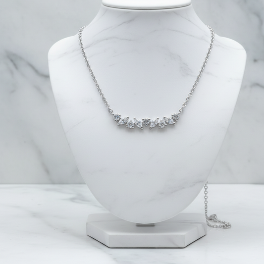 Silver Marquise Crystal Bar Necklace