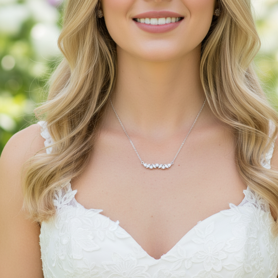 Silver Marquise Crystal Bar Necklace