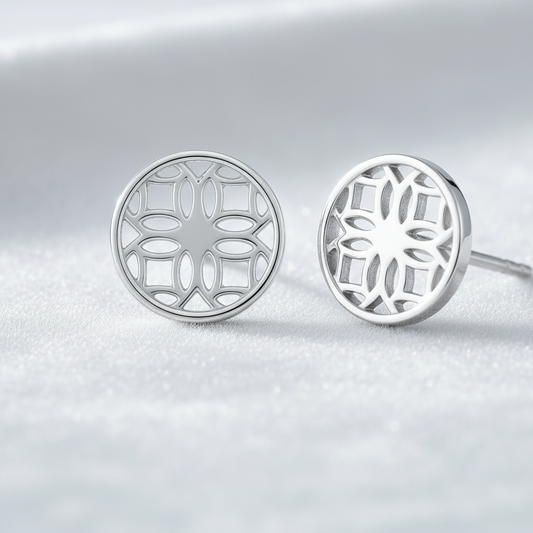 Silver Stud Earrings with Round Filigree