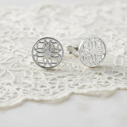Silver Stud Earrings with Round Filigree
